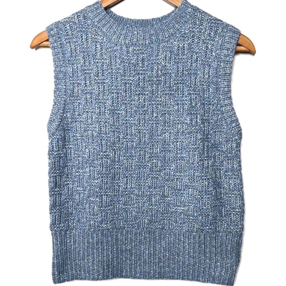 Topshop Blue Marl Basketweave Knit Sweater Vest Wool Blend US 4-6 Small - Picture 6 of 8